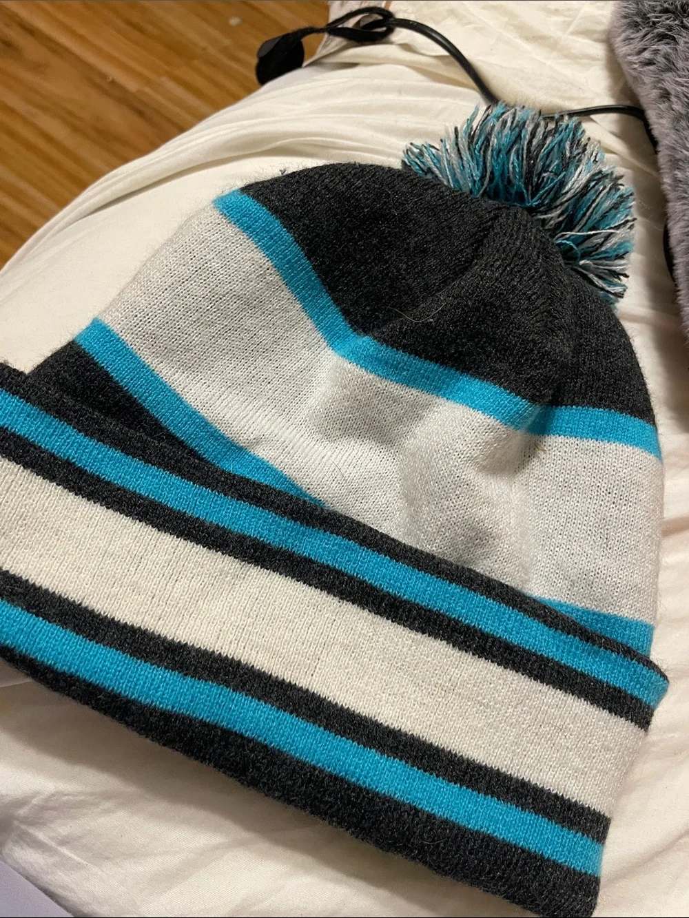 Carolina Panthers Kids Pom Knit Hat - Black & Teal
